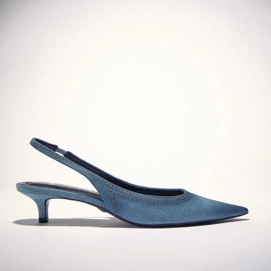 Blue Denim Fabric High Heels